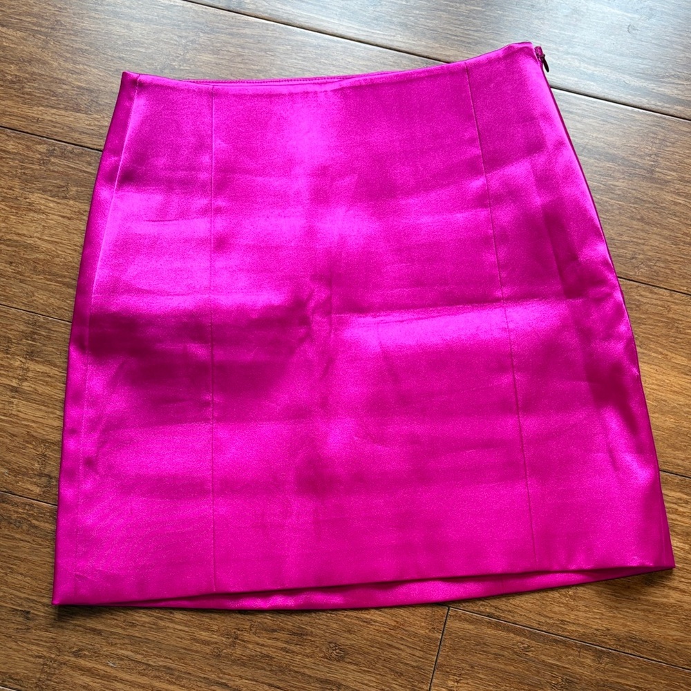 FRAME DENIM Women's Hot Pink Satin Mini Skirt, 0, side zipper